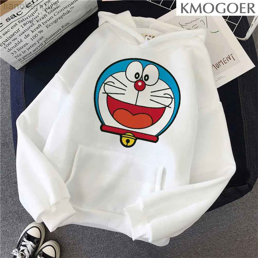 Kvinnors hoodies tröjor hoodie kvinnor sommar ny koreansk doraemon lös tecknad tryck topp svärskjorta långärmad skjorta mode botten w0306