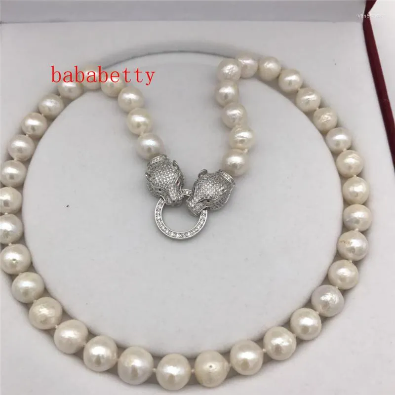 Chains Fashion Big 11-12 Mm Natural White Baroque Edison Pearl Necklace 20 Inches Leopard Clasp No BoxChains