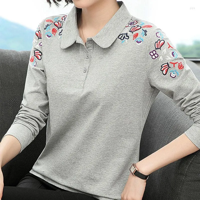 Women's Polos Plus Velvet Thickening Easy Tee Shirt Long Sleeve Top Fall Clothes Autumn And Winter Cotton Material Tees Polo