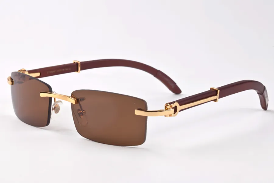 Carti メガネブランドデザイナーサングラス男性女性パイロット偏光サングラスリムレススクエア UV400 眼鏡サングラスゴールドメタルフレーム木製ポラロイド眼鏡