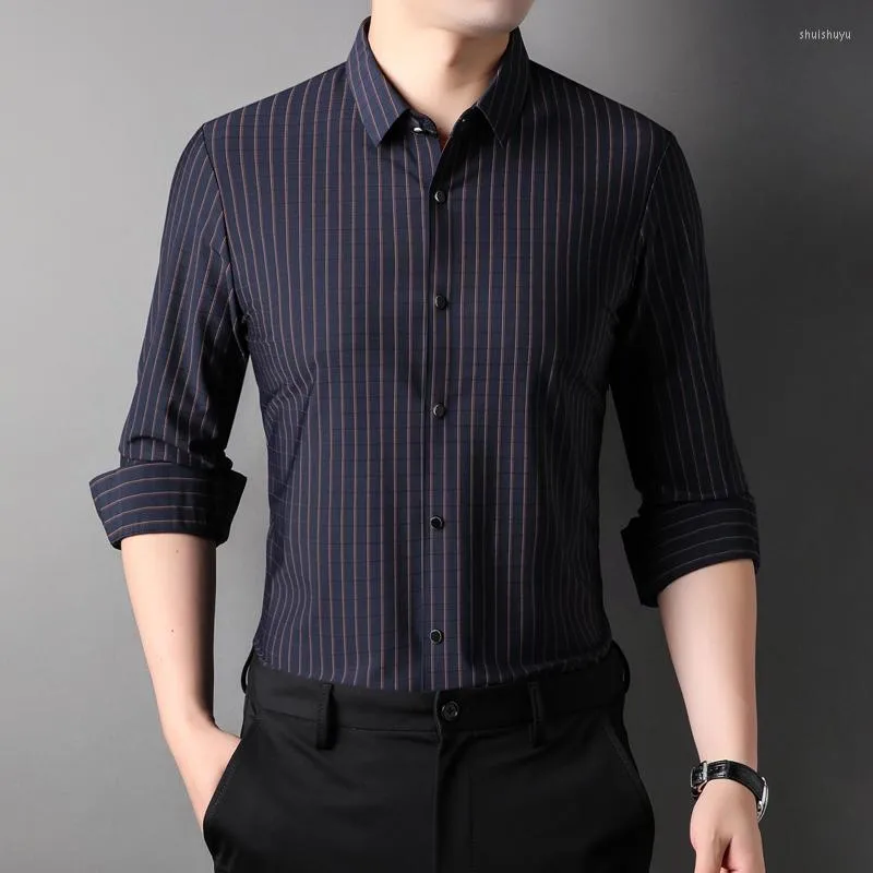 Herren Casual Shirts Männer Marke Shirt Smart Stripes Business Office Style Langarm für den Frühling Sommer Retro Vintage Männliche Kleidung 001713