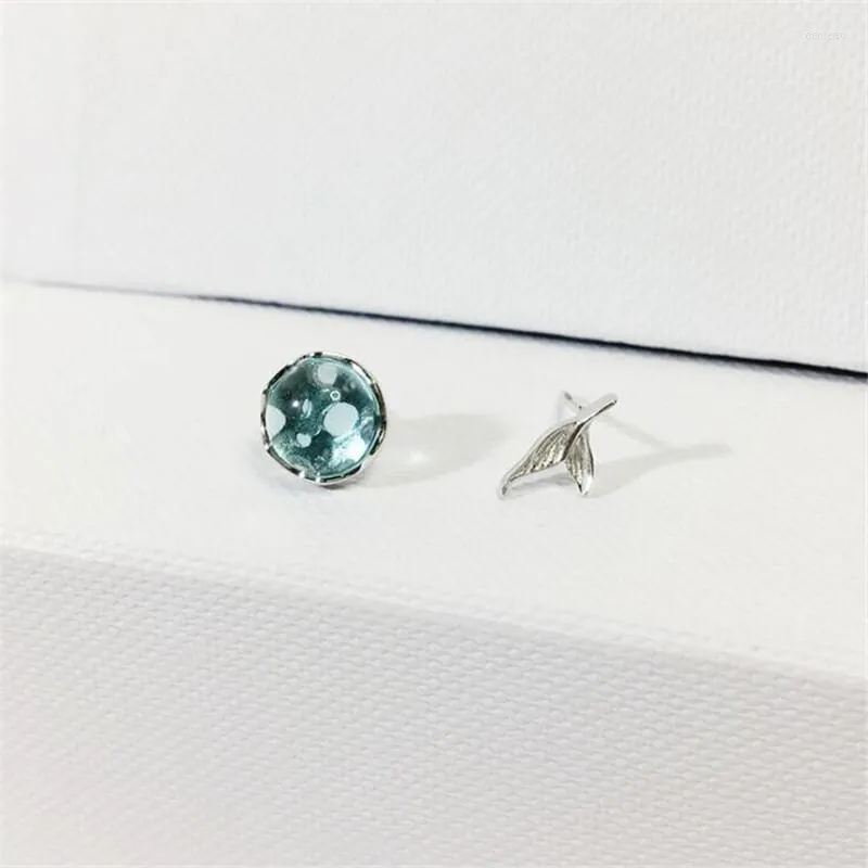 Stud Earrings Temperament Asymmetry Silver Plated Jewelry Blue Crystal Creative Mermaid Fish Tail Personality E047