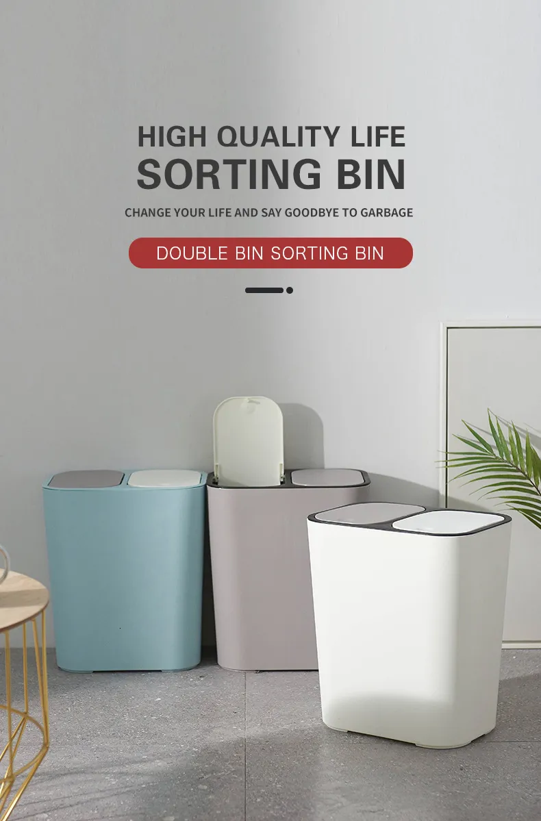 Double Cover trash can with trash for Kitchen and Bathroom - Refuse ...