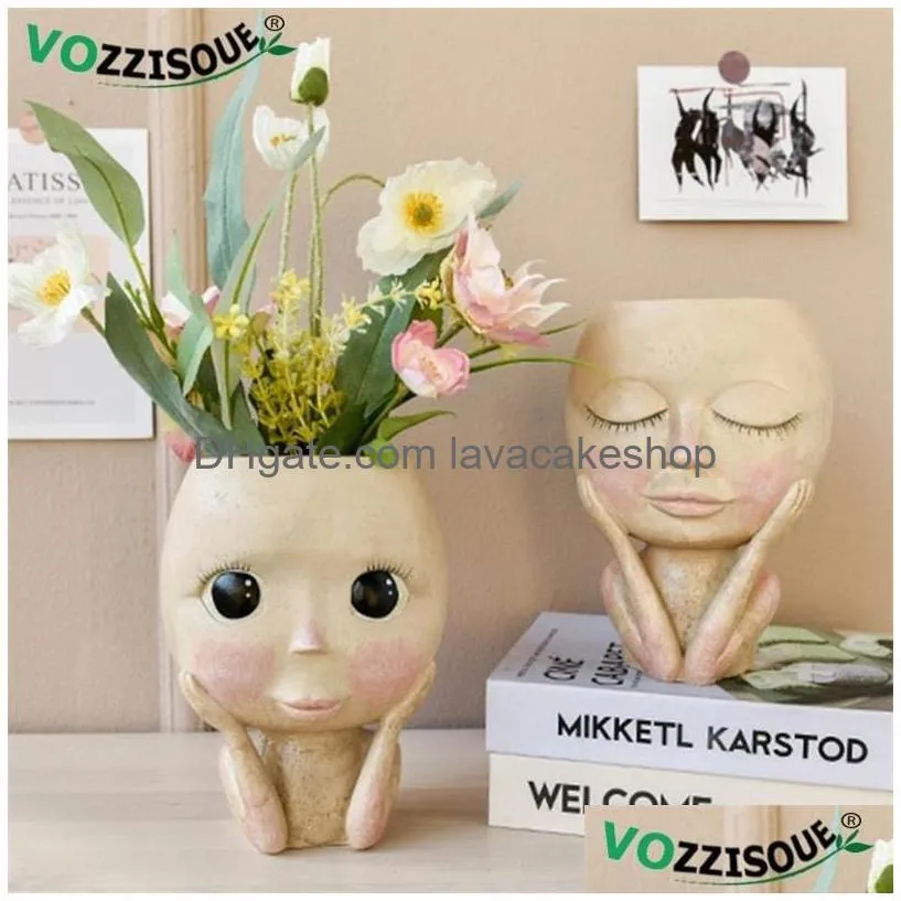 Jardinières pots nordics art human vase vase face fleur pot poupée conception résine mignon décoration intérieure succents forme de jardinière y200723 drop del otpw5