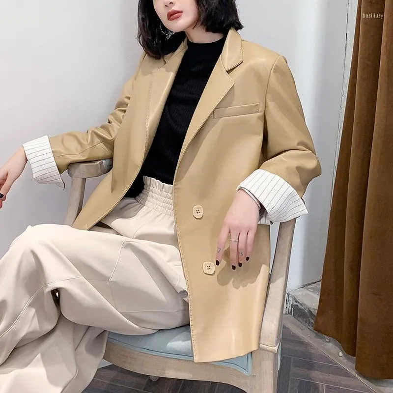 Women's Leather 2023 Spring Genuine Clothes Women's Medium And Long Sheepskin Korean Slim Fit Fashion Small Suit