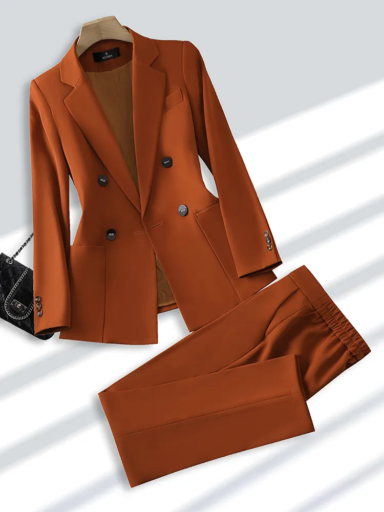 Damskie garnitury Blazers moda damskie pant kombinezon Formalne kobiety biuro biuro firma noszenie blezer i spodni beżowy czarny khaki 2 -częściowy zestaw z kieszenią 230306