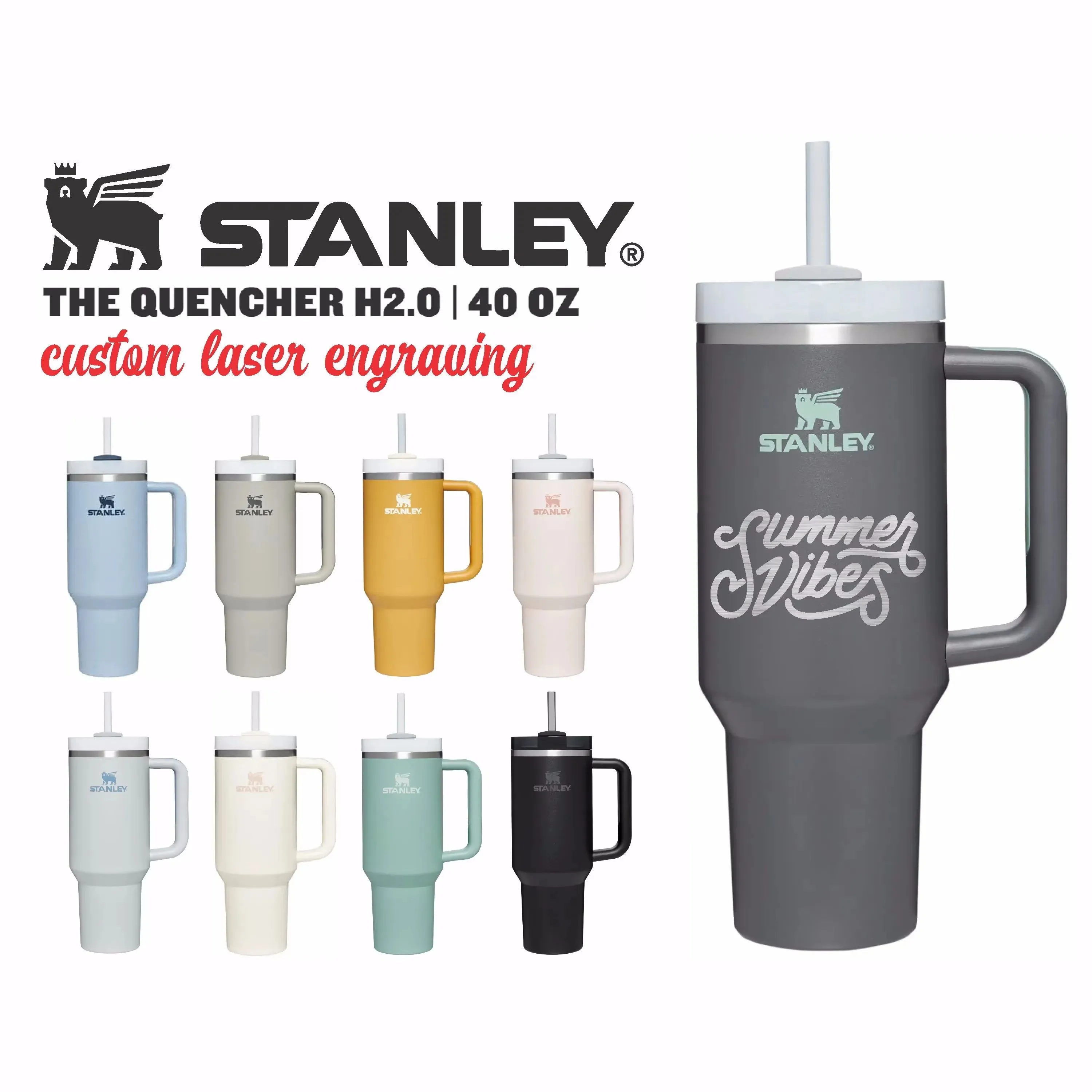 With Logo Stanley 40oz Mug Tumbler With Handle Insulated Tumblers Lids Straw Stainless Steel Coffee Termos Cup j;lk