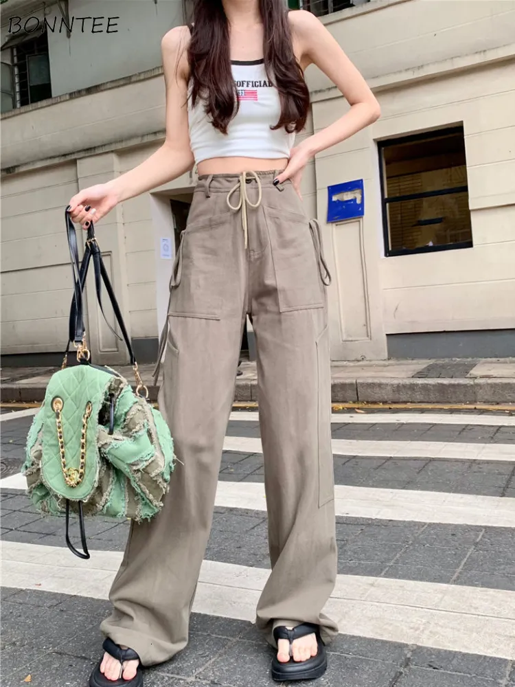 Women's Pants Capris Cargo Pants Women Design Bandage Retro Daily All-match Loose Simple Stylish Streetwear Summer Leisure Pure Korean Style Ladies 230306