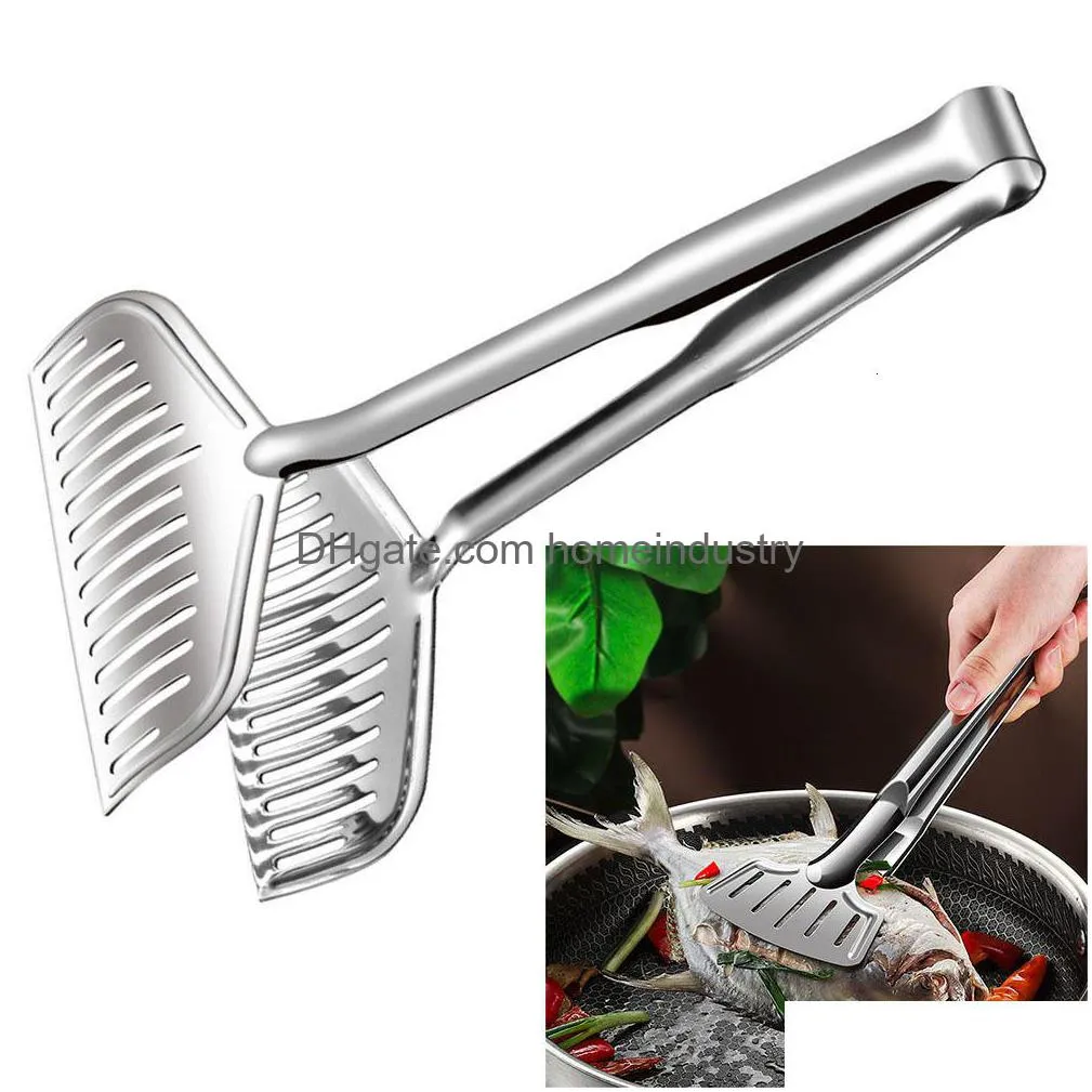 Bbq Tools Accessories Barbecue Cooking Tongs Stainless Steel Fried Fish Spata Clip For Beef Steak Bread Grilling Drop Delivery Hom Dhv6N