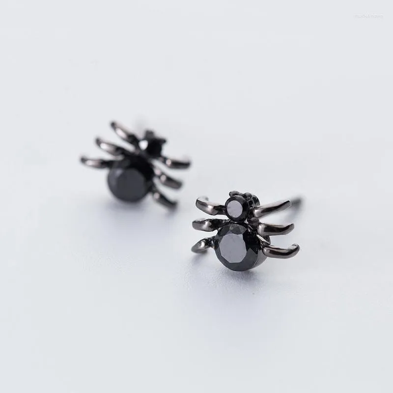 Boucles d'oreilles à tige MloveAcc 925 en argent Sterling femmes bijoux mode mignon minuscule 9mmX6mm araignée noire pour fille filles