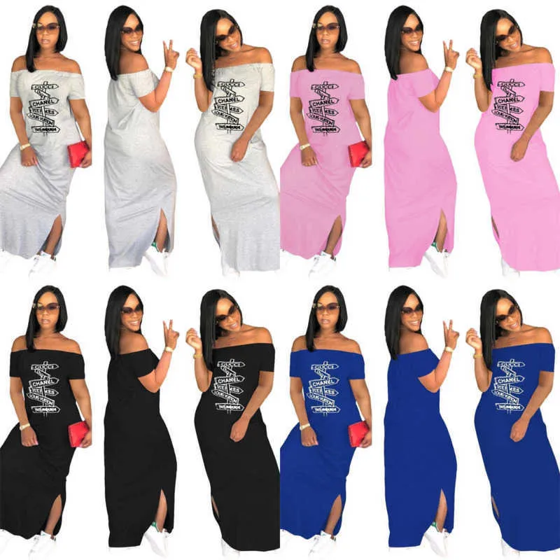 Summer Casual Dresses Women Dress Designer Maxi Dresses One Shoulder Short Sleeve Dress Letter Print Clothing Plus Size 3xl