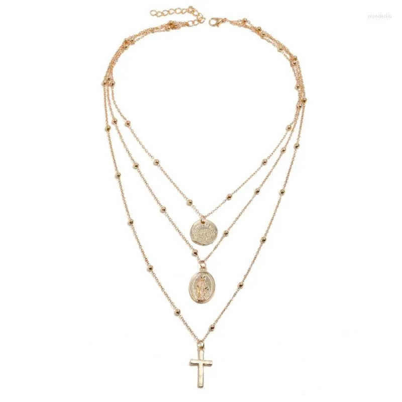 Pendant Necklaces Fashion Statement Layered Necklace For Wome Gold Color Long Atmosphere Cross Chain 2023