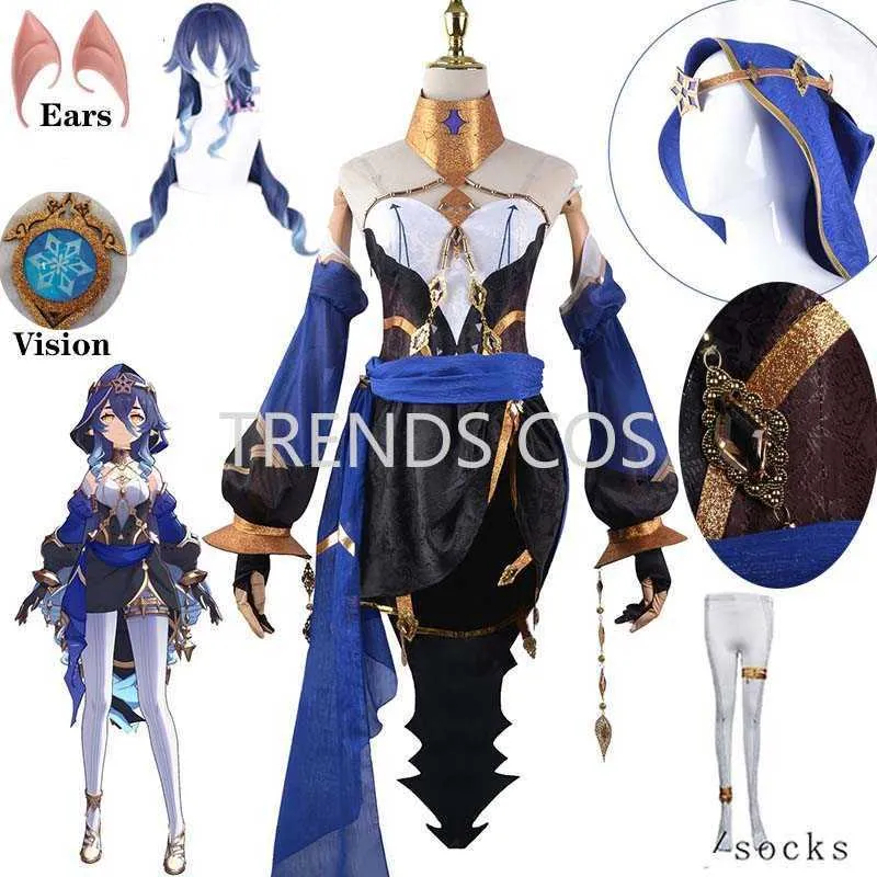 Anime Costumes Game Genshin Impact Layla Sumeru Cryo Cosplay Comes Layla Full Set Headwear Dress Stockings Wig for Anime Cosplay Comic Cn Z0301