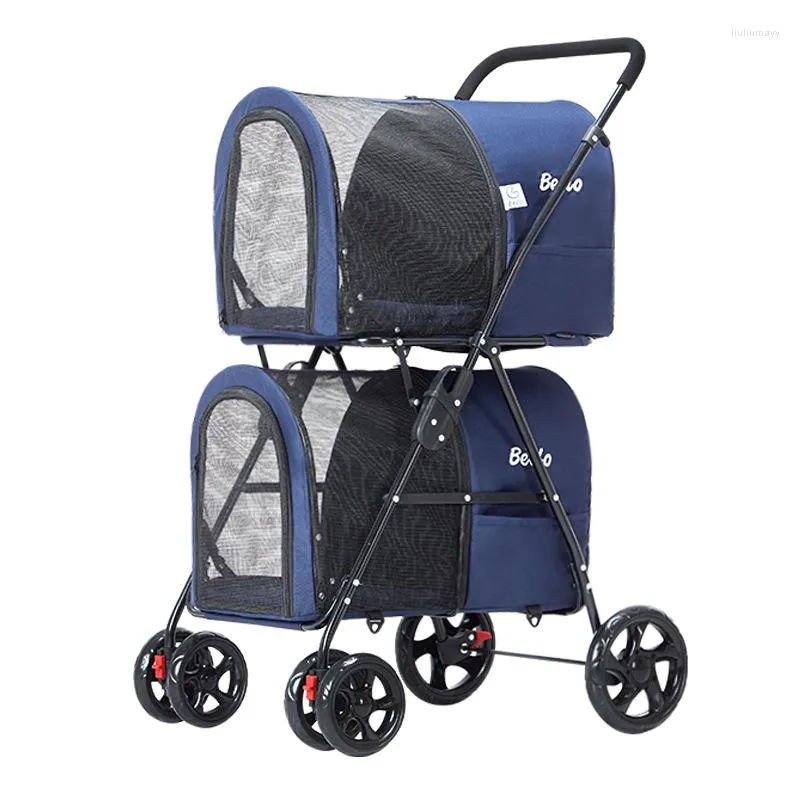 Housses de siège de voiture pour chien Double couche petite poussette légère pour animaux de compagnie chat pliable Tricycle Cage fournitures transporteur