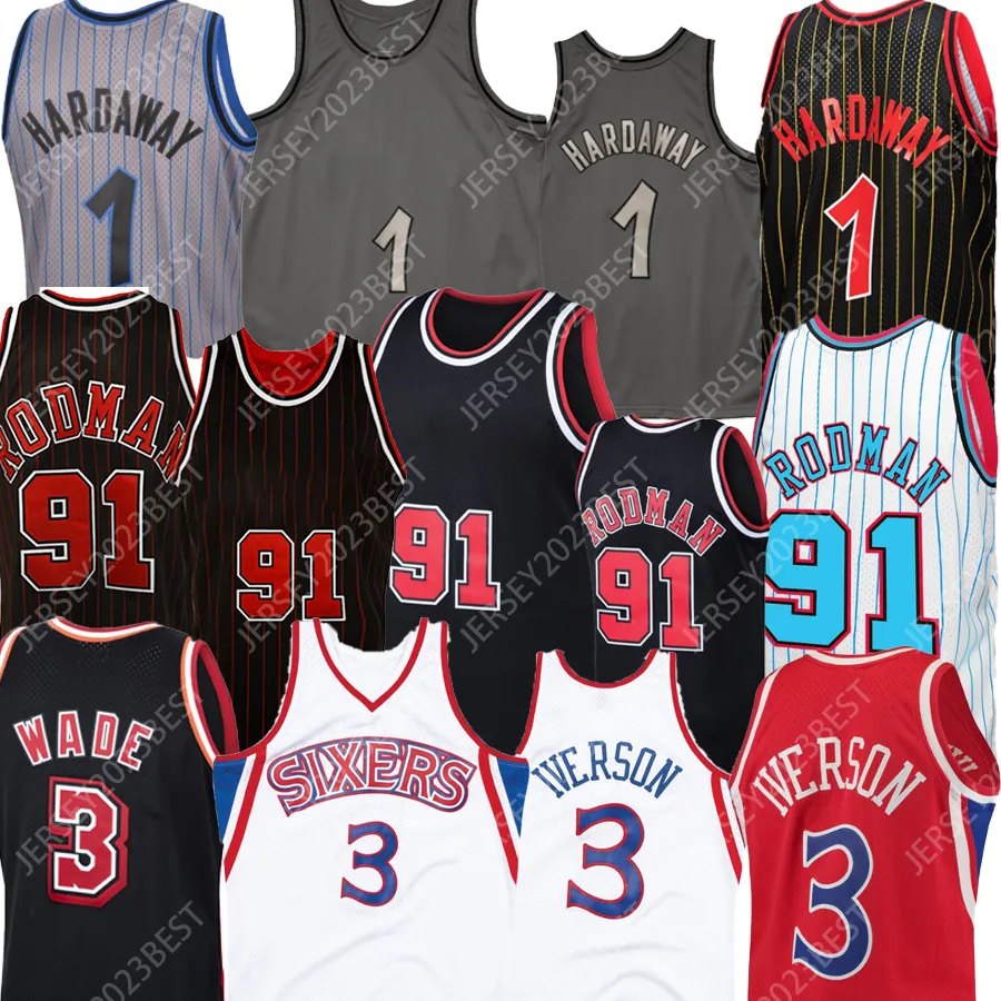 Vintage Classics retro 91 Rodman 3 Allen Iverson 1 Hardaway 3 Wade baskettröjor Herr Dam Ungdom