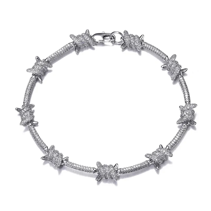D&Z 8mm Barbed Wire Bracelet With Zircon Stones Punk Style