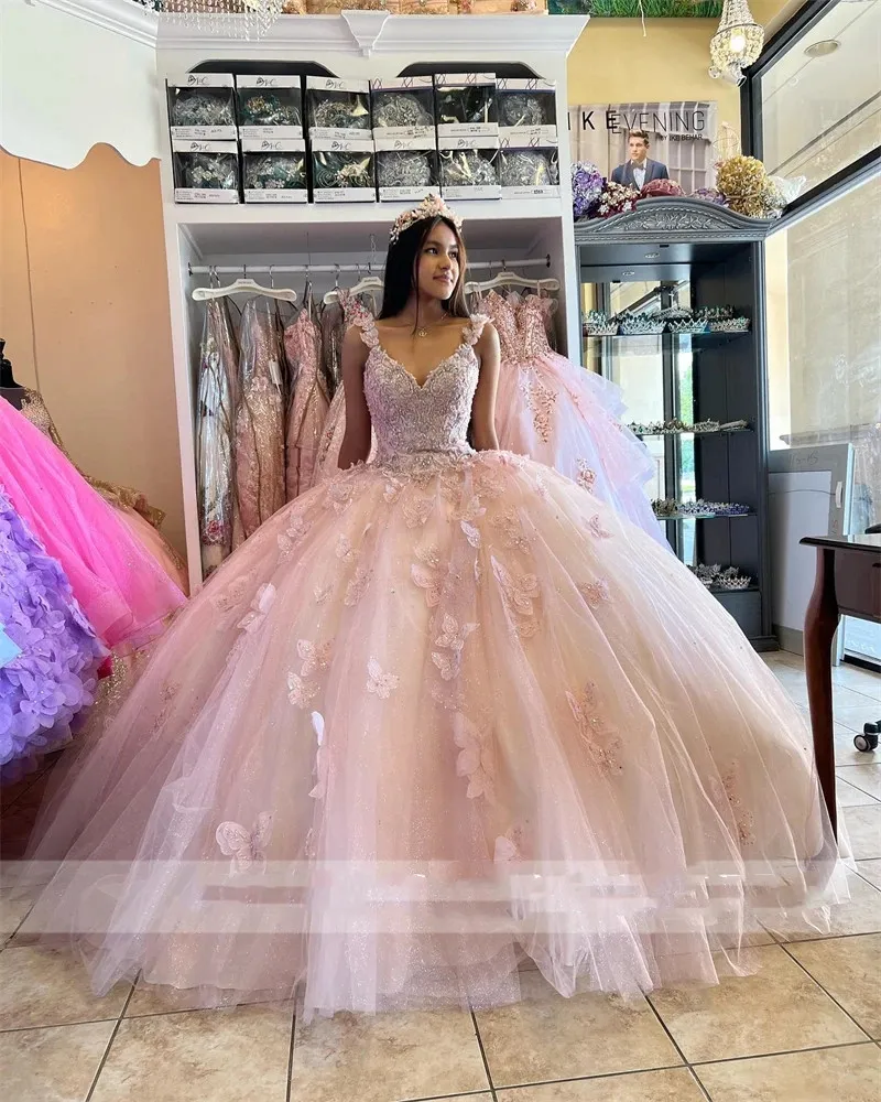 Prinses Pink Sweetheart Ball Jurk Quinceanera jurken kralen Bow Celebrity feestjurken Appliques Appliques Afstudeervestido de 15 anos