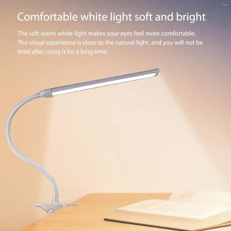 Lámparas de mesa abrazadera USB recargable Clip-on protección ocular lámpara de estudio ajustable 3 modos de luz 10 niveles de brillo para dormitorio