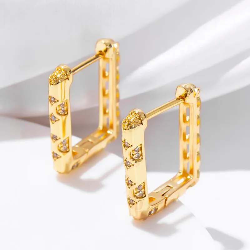 Hoop örhängen Huggie Gold Plated Earring Classic Square Fashion Jewelry for Women White Crystal CZ Top Quality Gifts Piercing Earringshoop
