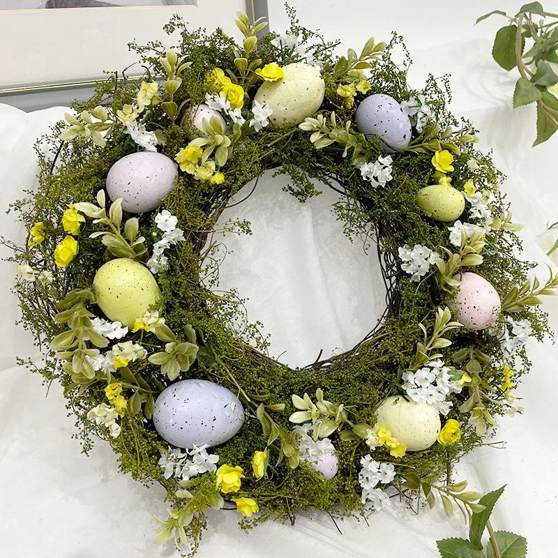 Fleurs décoratives 15 "couronne de guirlande d'oeufs de pâques avec de faux oeufs printemps plantes artificielles fête Festival porte décoration murale