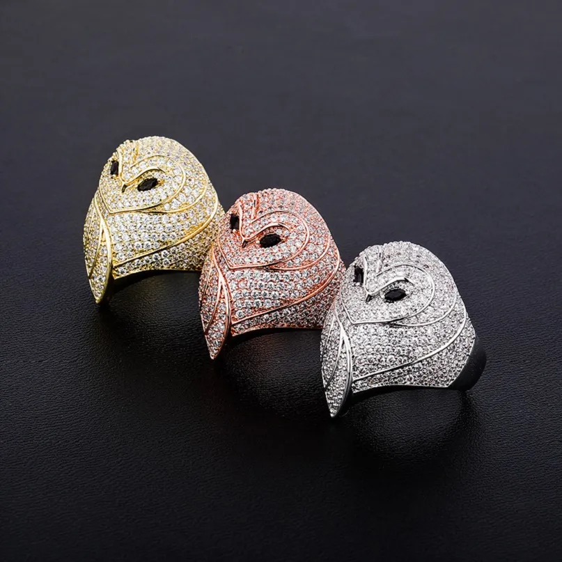 Mode Hip Hop Herr Smycken Ring Owl Iced Out Ring Zircon Hiphop Guld Silver Ringar