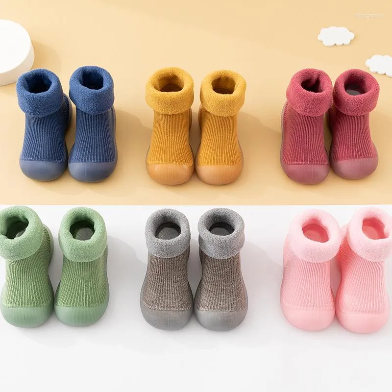 First Walkers Baby Non-slip Socks Shoes Born Toddler Girls Plus Velvet Floor Infant Boys Rubber Sole Winter Sneakers