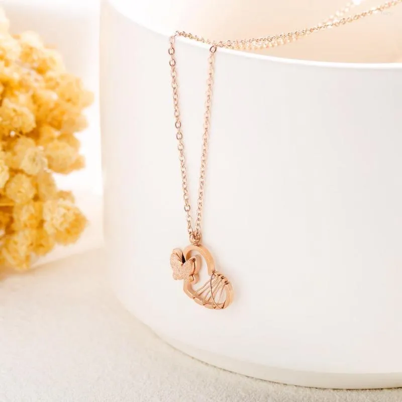 Pendant Necklaces Tiny Rose Gold Butterfly Heart Necklace In Stainless Steel Personalized Initial Gift For Her