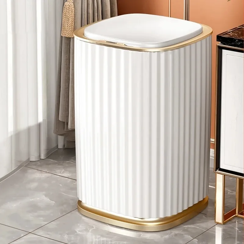 Waste Bins 12L Smart Sensor Trash Can Large Capacity Toilet Bin Bathroom Kitchen Trash Can Automatic Induction Waterproof Garbage with Lid 230306