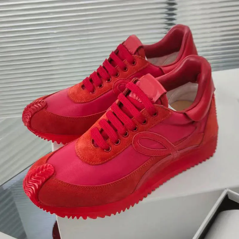 Flödeslöpare i kalvskinn skor spanska designer sneakers snörning sneaker i kalvskinn med en mjuk övre bekväm honung gummi vågor ensamplatta-forme sportskor