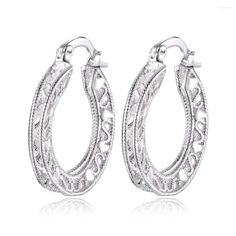 Boucles d'oreilles créoles pour femmes, couleur argent 925, fleur creuse, grand pendentif rond creux sculpté