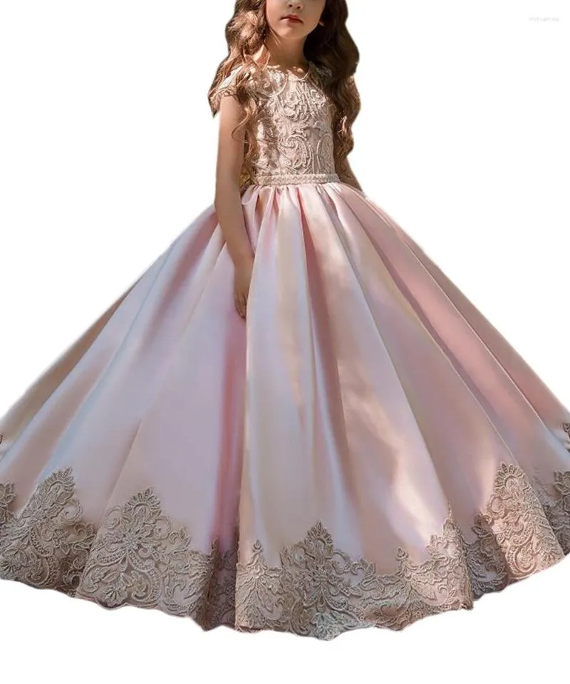 Mädchenkleider, Kinderkleid, Satin, Blumenaufführung, Geburtstagsshow, elegante kleine Prinzessin, flauschiger großer Rock, Abend