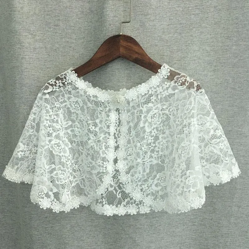 Sciarpe da ragazza in pizzo con coprispalle in cardigan, mantelle per scialli da sposa con delicati ricami floreali per ragazza, mantella bolero