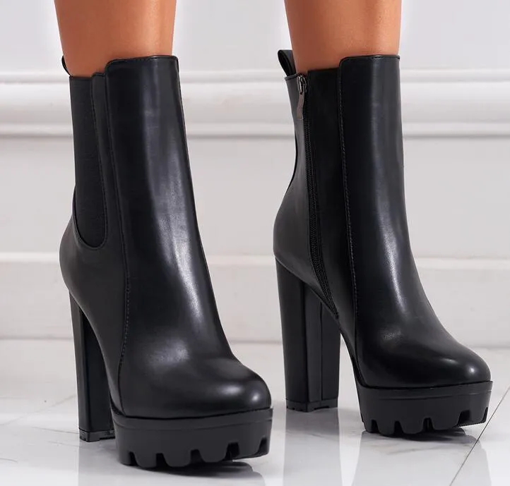 Bottines à talons hauts de haute qualité pour femmes, chaussures à plateforme épaisse, à enfiler, Style de rue, automne hiver
