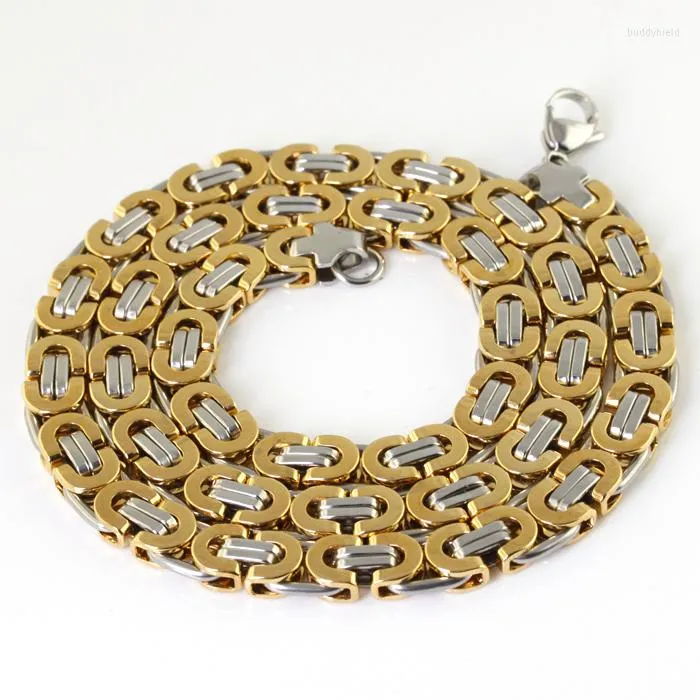 Chains Fashion Byzantine Flat Chain Men's Necklace Stainless Steel 8mm.24''