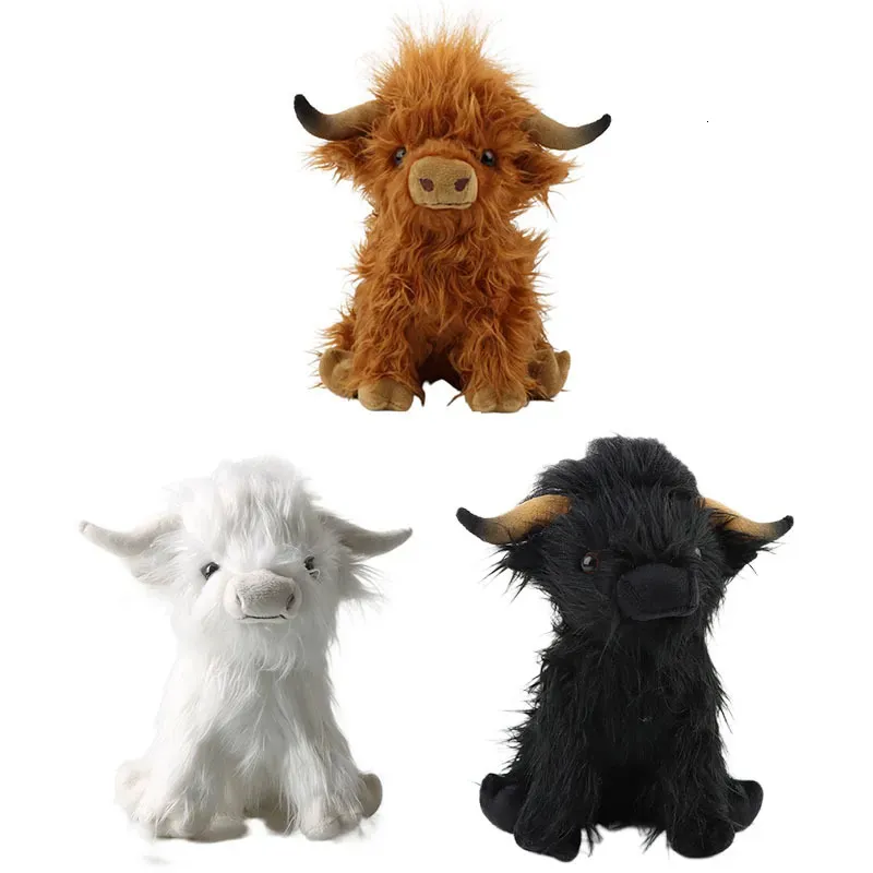 Fabricantes al por mayor 25 cm 3 colores Highland Cow Scottish Highland cowboy juguetes de peluche película de dibujos animados y muñecas periféricas de televisión para regalos de niños