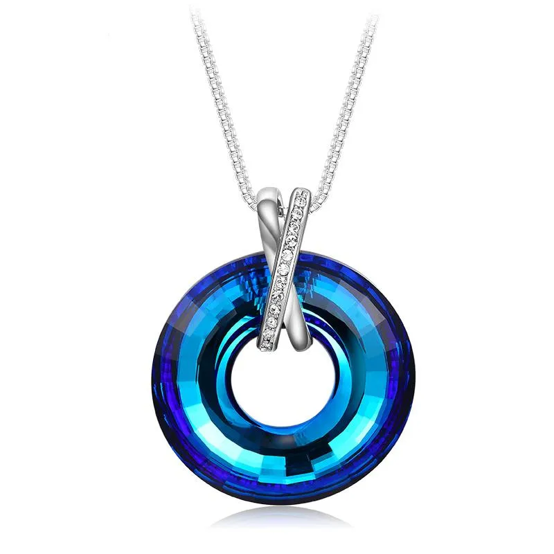 Подвесные ожерелья преувеличенные колье -колье из синего круга цепь австрийские кристаллы длинные украшения подарка на день рождения