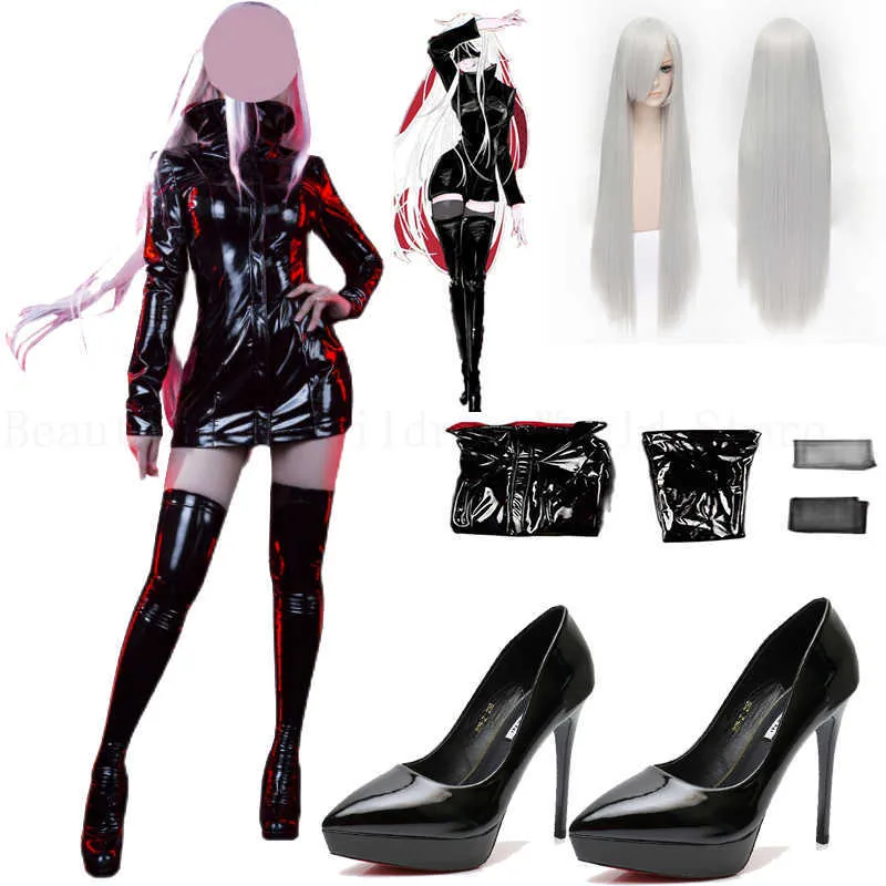 Costumes Anime Anime Jujutsu Kaisen Gojo Satoru Femme Cosplay Vient Gojo Satoru Sexy Collants De Réversion Vêtements Punk Uniforme Veste En Cuir Z0301