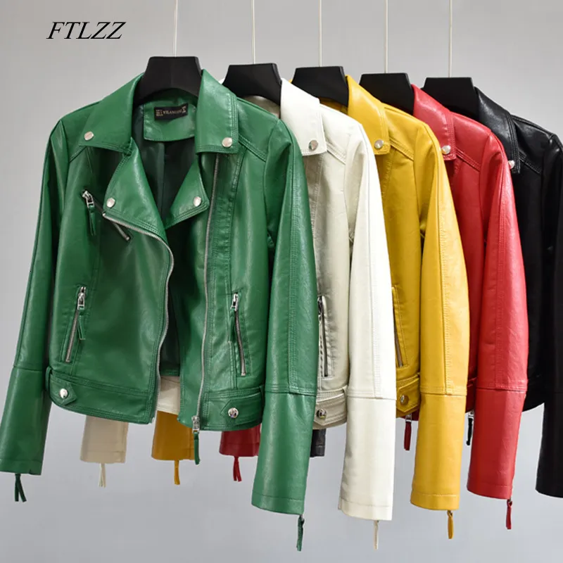 Women's Jackets FTLZZ Women Autumn Pu Faux Soft Leather Motorcycle Zipper Jacket Coat Female Turndown Collar Slim Biker Coats Basic Streetwear 230303