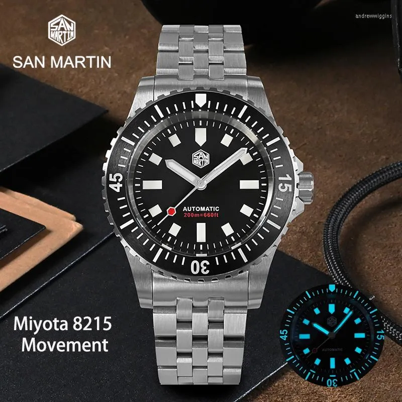 Relógios de pulso San Martin Mens Watch BGW-9 Dial luminoso completo Sapphire Crystal Miyota 8215 Movimento automático 20 barra resistente à água