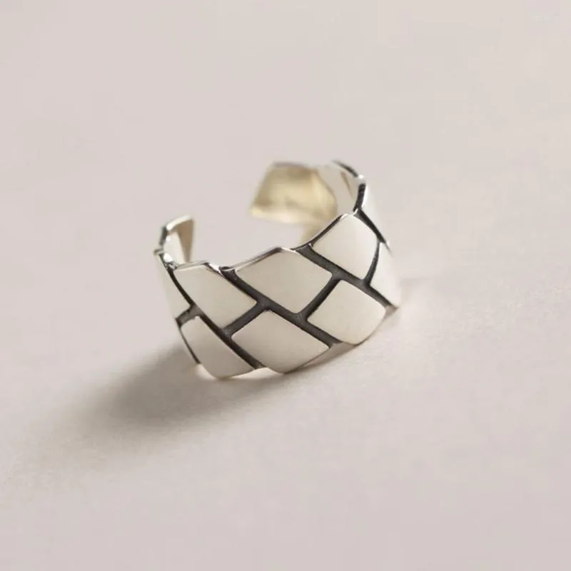 Cluster Rings S925 Chic Geometric Block Stapelbar koreansk minimalistisk antik 925 Sterling Silver Retro Punk Hip Hop Open