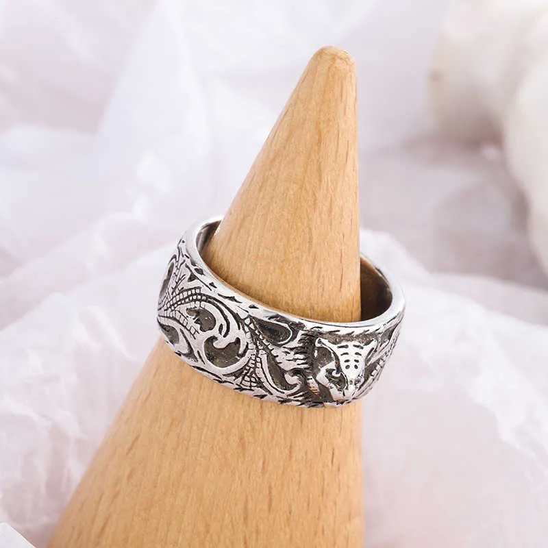 2023 New Luxury High Quality Fashion Jewelry for double leopard women's Thai silver tiger head carved pattern ring opening