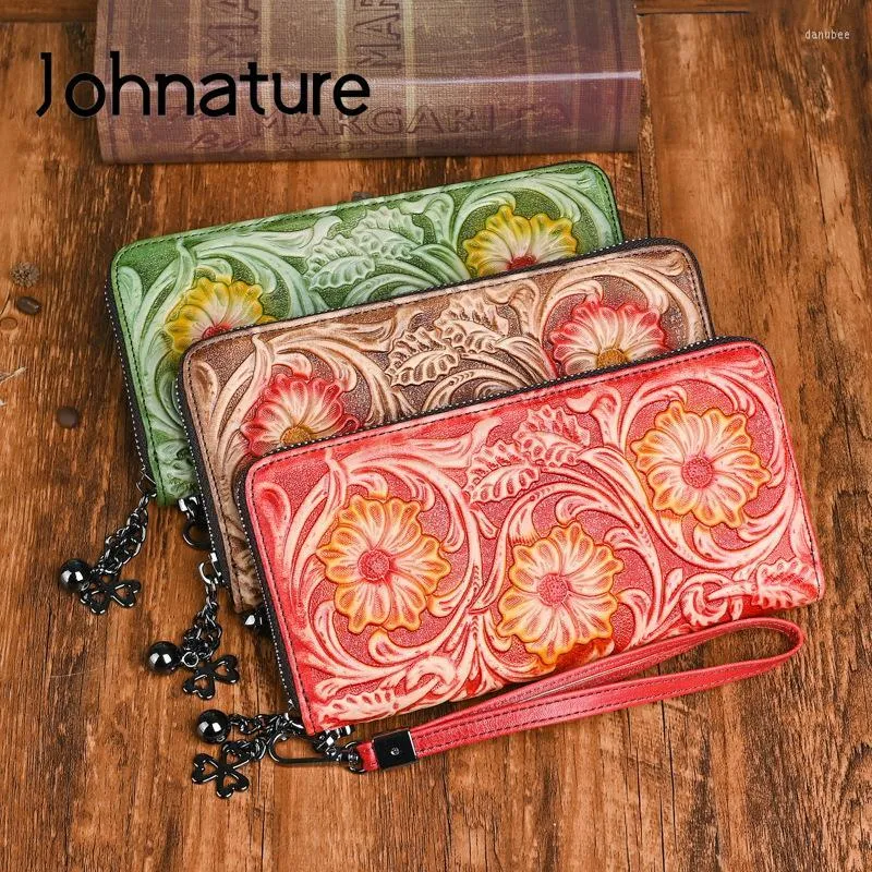 Johnature 2023 Genuine Leather Bohemian Wallet With Retro Embossing