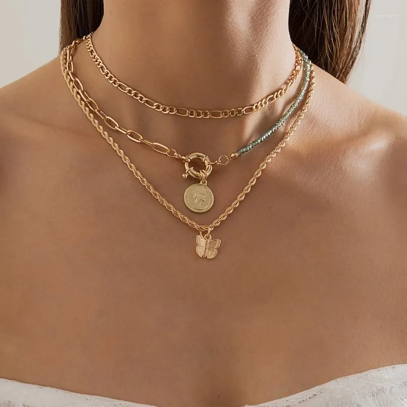 Choker moda motyl Naszyjnik 2023 złote łańcuchy koraliki Naszyjki Oświadczenie wielowarstwowe biżuterii akcesoria biżuterii
