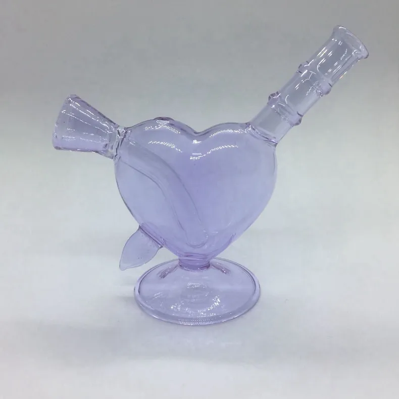 Colorful Purple Pink Thick Glass Pipes Bubbler Filter Love Heart Swords Dry Herb Tobacco Preroll Rolling Cigarette Cigar Holder Waterpipe Bong Smoking Tube