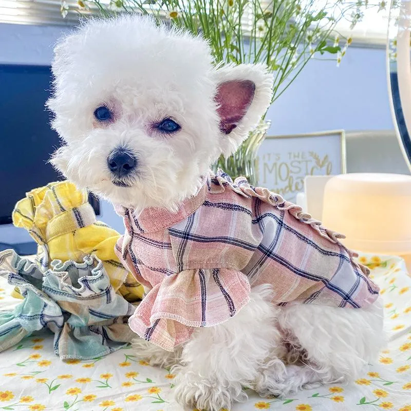 犬のアパレルファッションペットシャツ夏の通気性格子縞の小型犬用テディビチョン子犬Tシャツ服