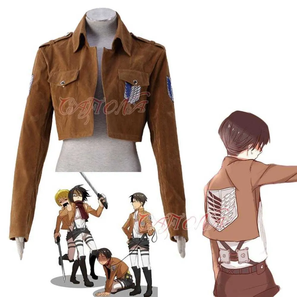 Anime Costumes Hot Attack på Titan Eren Jger Jacket Eren Levil Mikasa Ackerman Cosplay Come Cool Short Coat Unisex Z0301