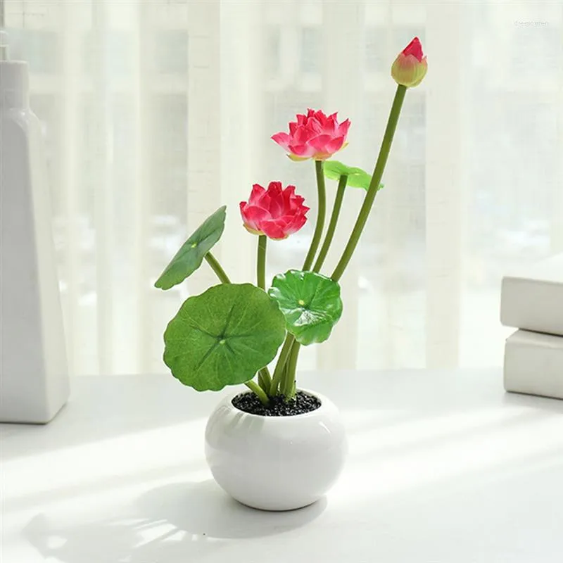 Decorative Flowers Mini Artificial Lotus Silk Plant For Courtyard Decoration Fake Room Decor Potted Flower