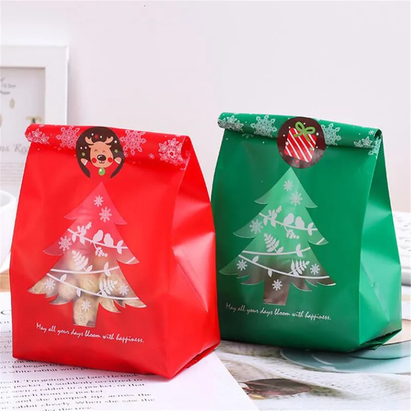 Hediye sargısı 50pcs paketleme çantaları Noel hediye çantası kar tanesi noel ağacı pişirme ambalajı ambalaj şeker kutuları ev için comas süslemeler 230306