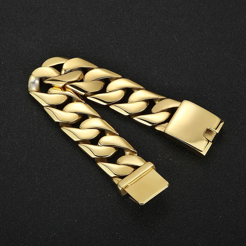 150 g schweres 24 mm 8,5 Zoll vergoldetes kubanisches Kettenarmband aus Edelstahl mit Gliederkette für Damen und Herren, modische Geschenke