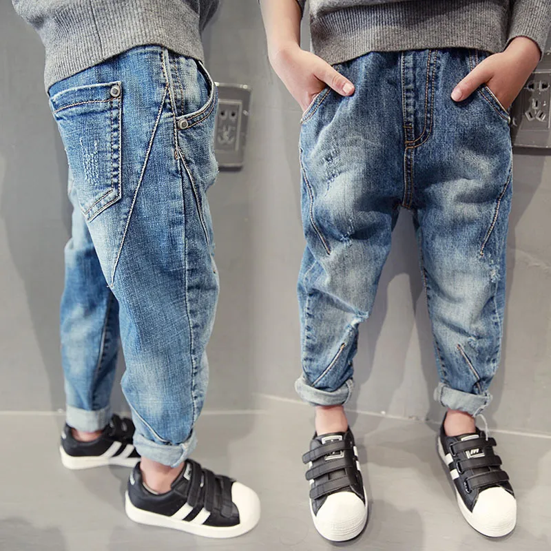 Jeans meninos quentes jeans jeans inverno grosso jean adolescente meninos azuis calças de calça casual broken buraco de jeans de jeans para criança garoto garoto 230306